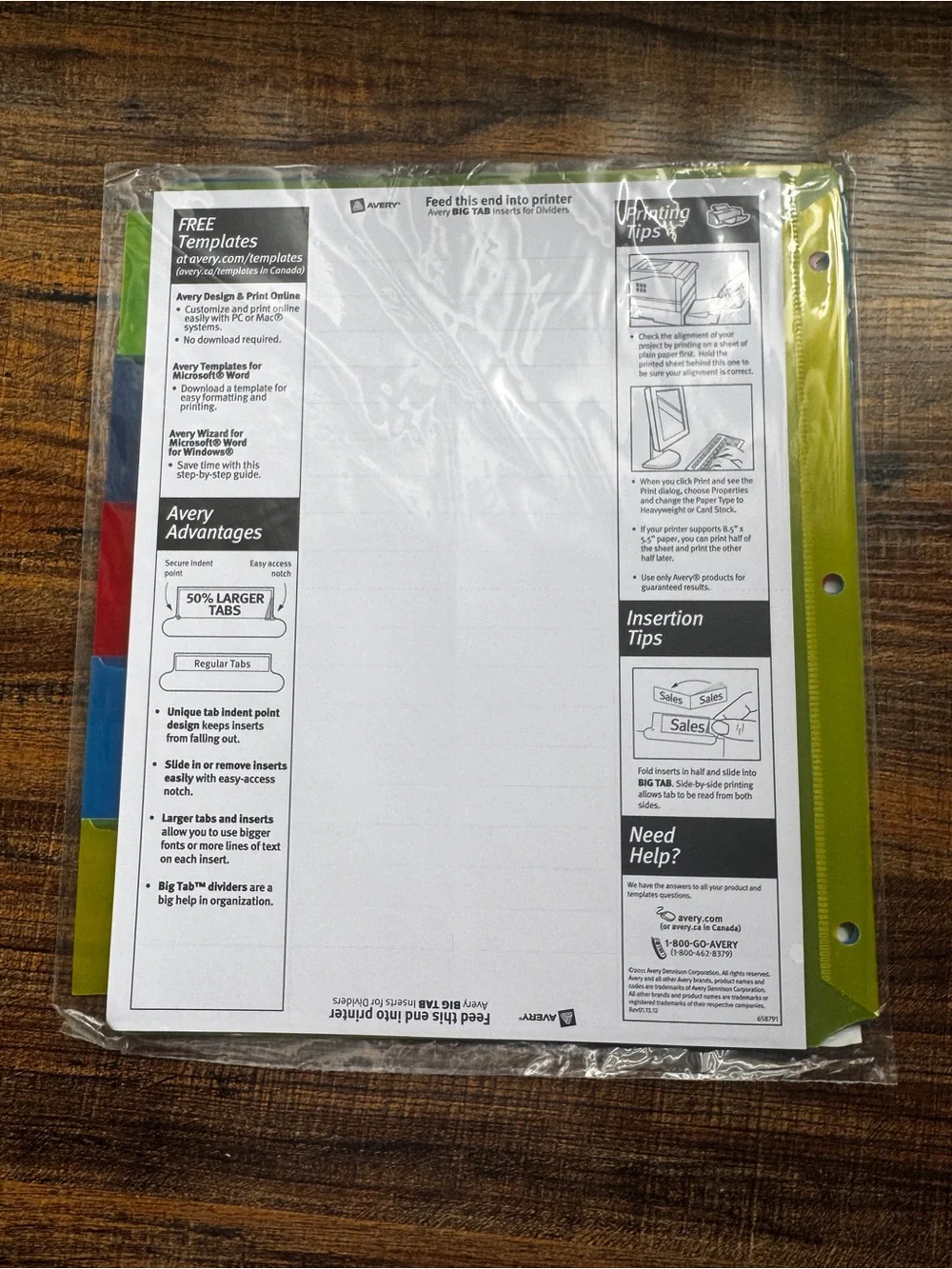 Avery 5 Big Tab Insertable Pocket Plastic Dividers Multicolor Sealed
